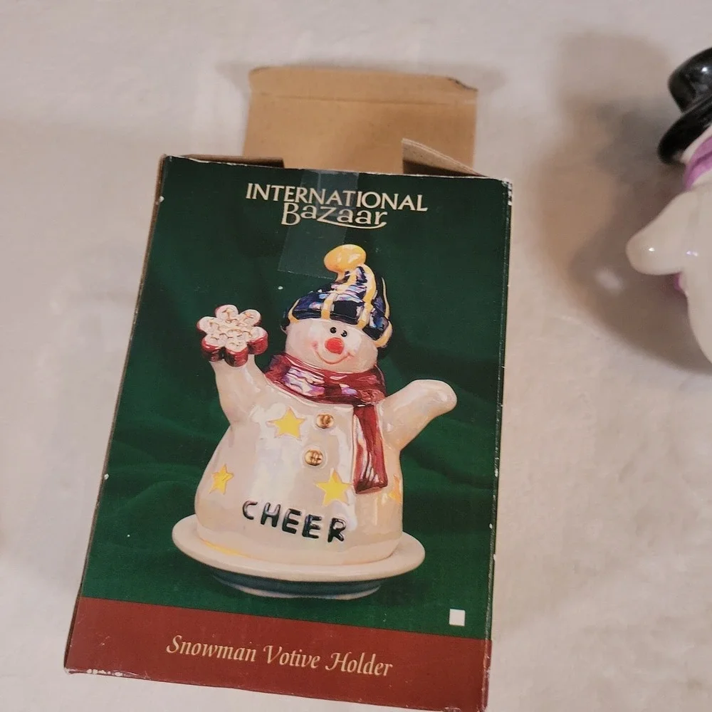 Porcelain Snowman Votive Holder International Bazaar 5.5‎ Inches Christmas Decor
